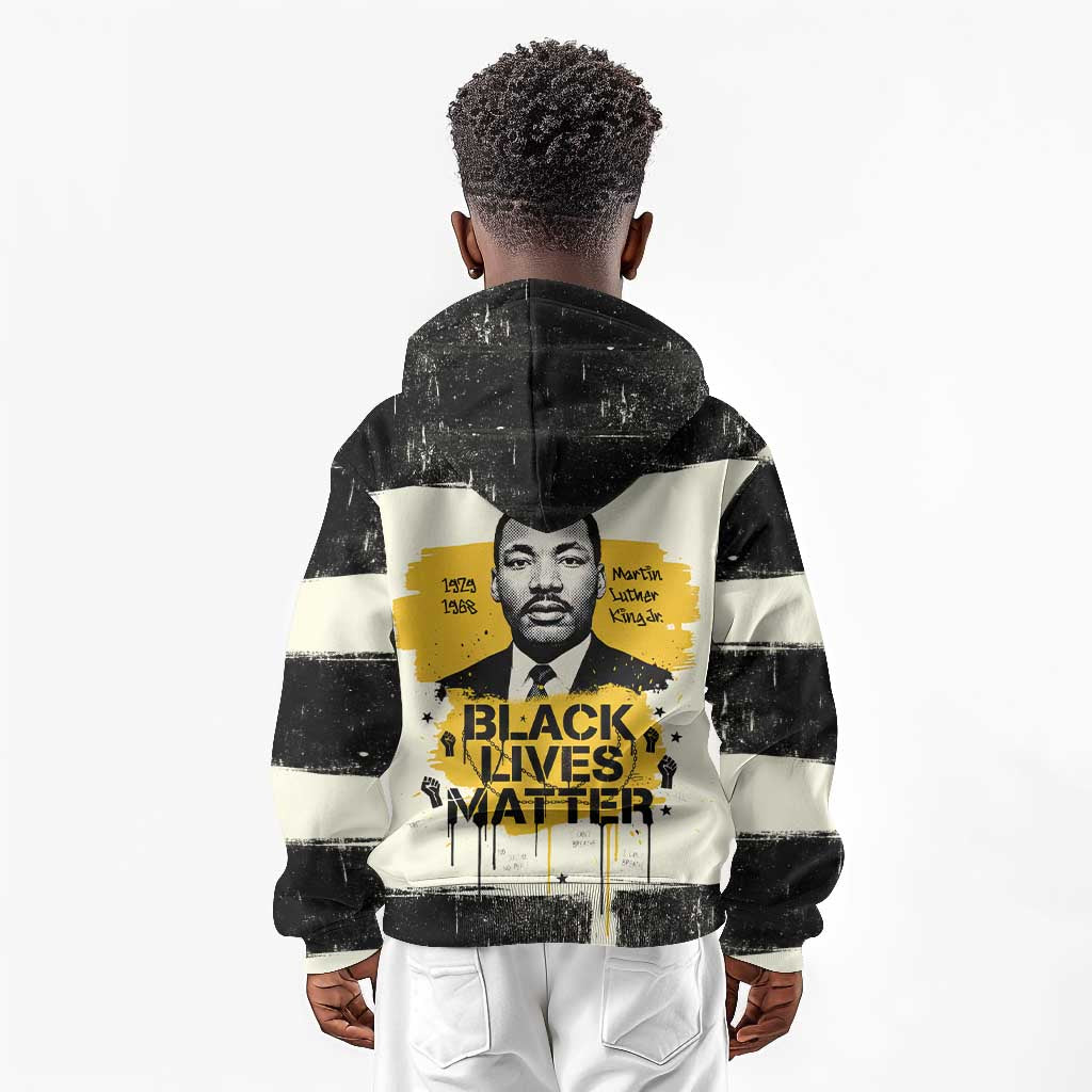 Martin Luther King Jr Kid Hoodie Black Lives Matter Street Art Portrait Civil Rights Tribute Bold Striped - Wonder Print Shop