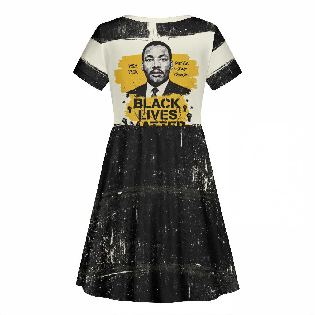 Martin Luther King Jr Kid Short Sleeve Dress Black Lives Matter Street Art Portrait Civil Rights Tribute Bold Striped TS04