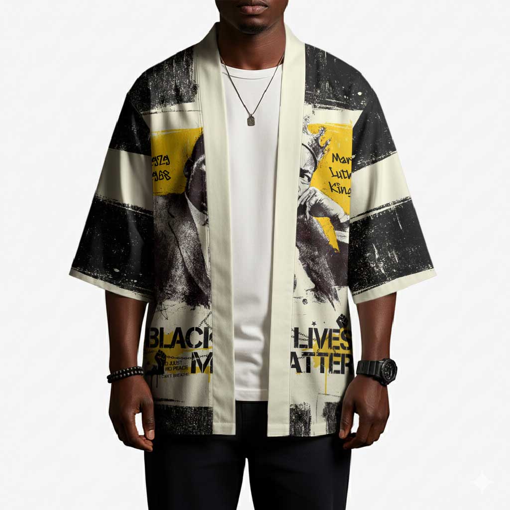 Martin Luther King Jr Kimono Black Lives Matter Street Art Portrait Civil Rights Tribute Bold Striped - Wonder Print Shop