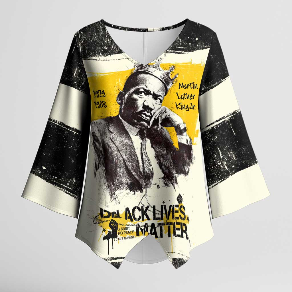 Martin Luther King Jr Kimono Sleeve Blouse Black Lives Matter Street Art Portrait Civil Rights Tribute Bold Striped - Wonder Print Shop