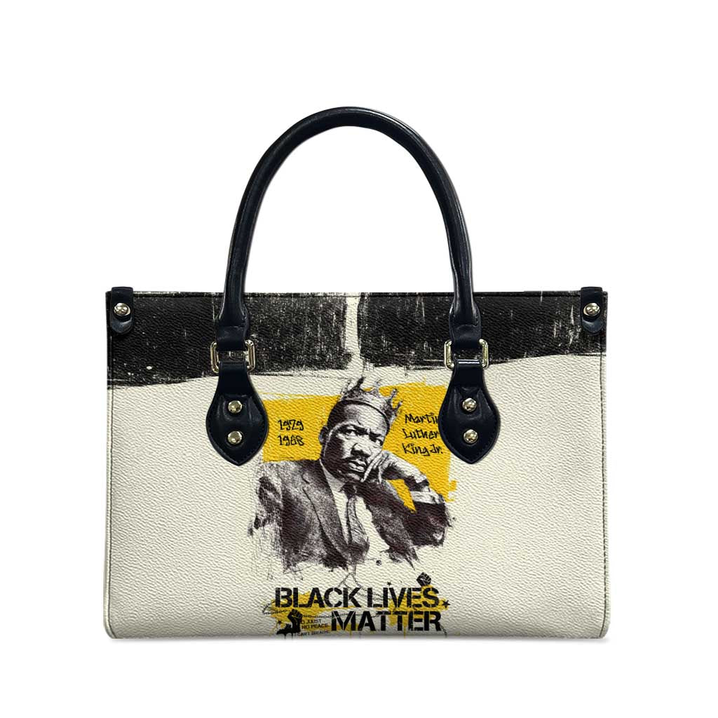 Martin Luther King Jr Leather Bag Black Lives Matter Street Art Portrait Civil Rights Tribute Bold Striped - Wonder Print Shop