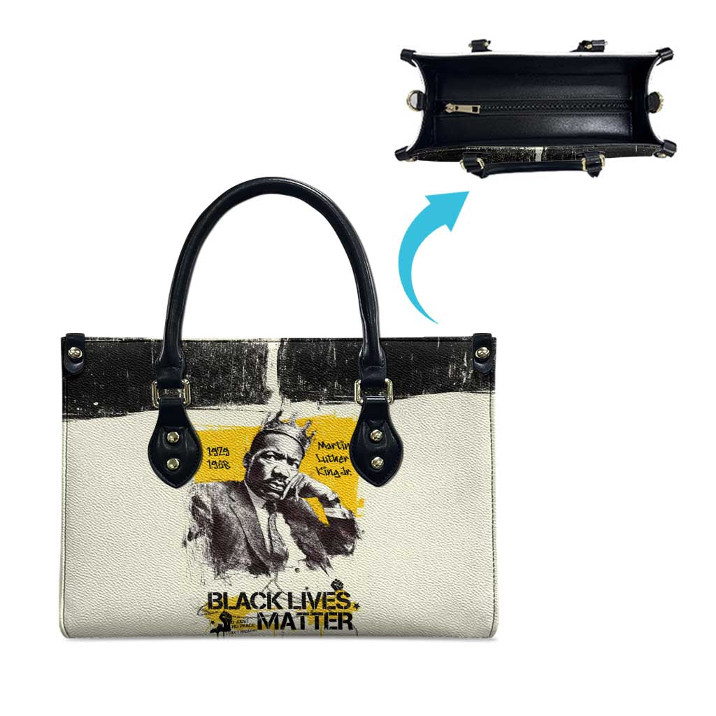 Martin Luther King Jr Leather Bag Black Lives Matter Street Art Portrait Civil Rights Tribute Bold Striped - Wonder Print Shop