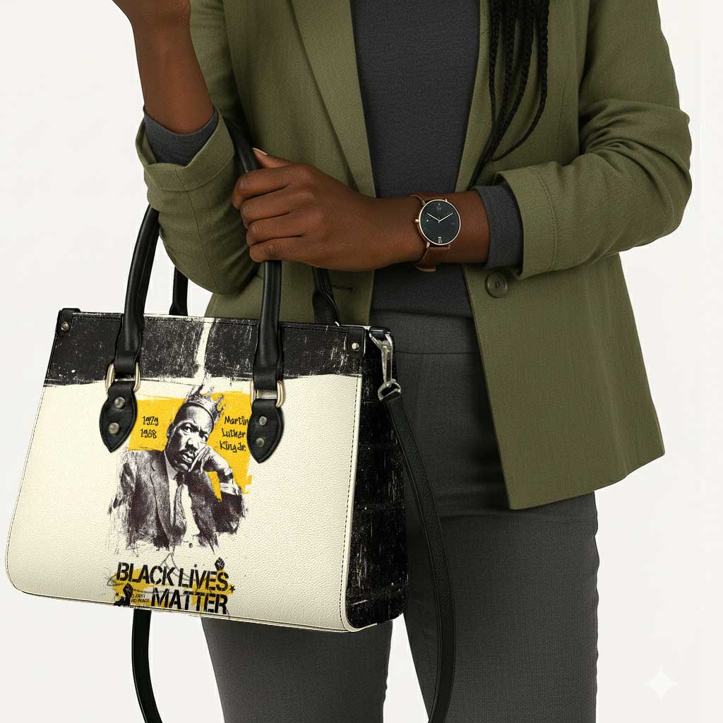 Martin Luther King Jr Leather Bag Black Lives Matter Street Art Portrait Civil Rights Tribute Bold Striped - Wonder Print Shop