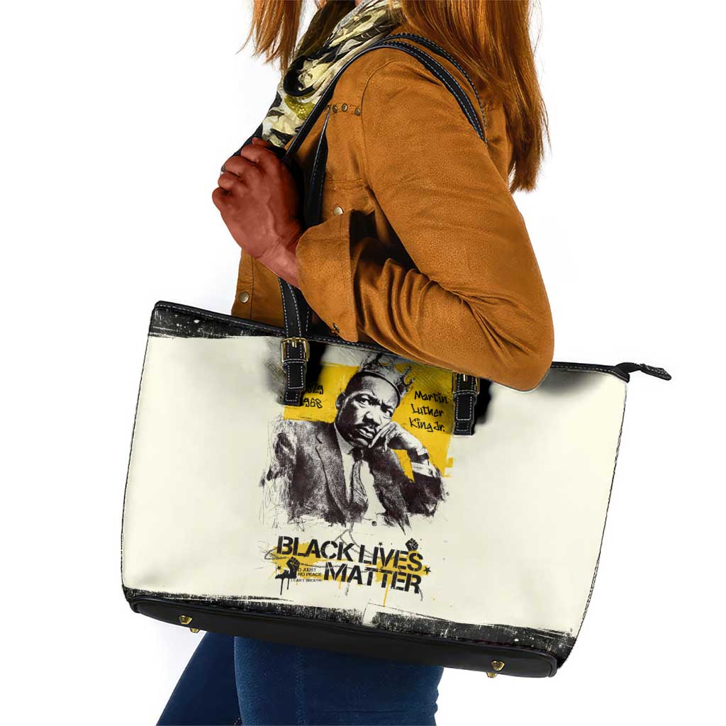 Martin Luther King Jr Leather Tote Bag Black Lives Matter Street Art Portrait Civil Rights Tribute Bold Striped - Wonder Print Shop