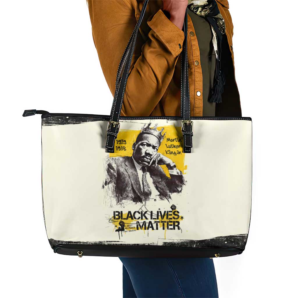 Martin Luther King Jr Leather Tote Bag Black Lives Matter Street Art Portrait Civil Rights Tribute Bold Striped - Wonder Print Shop