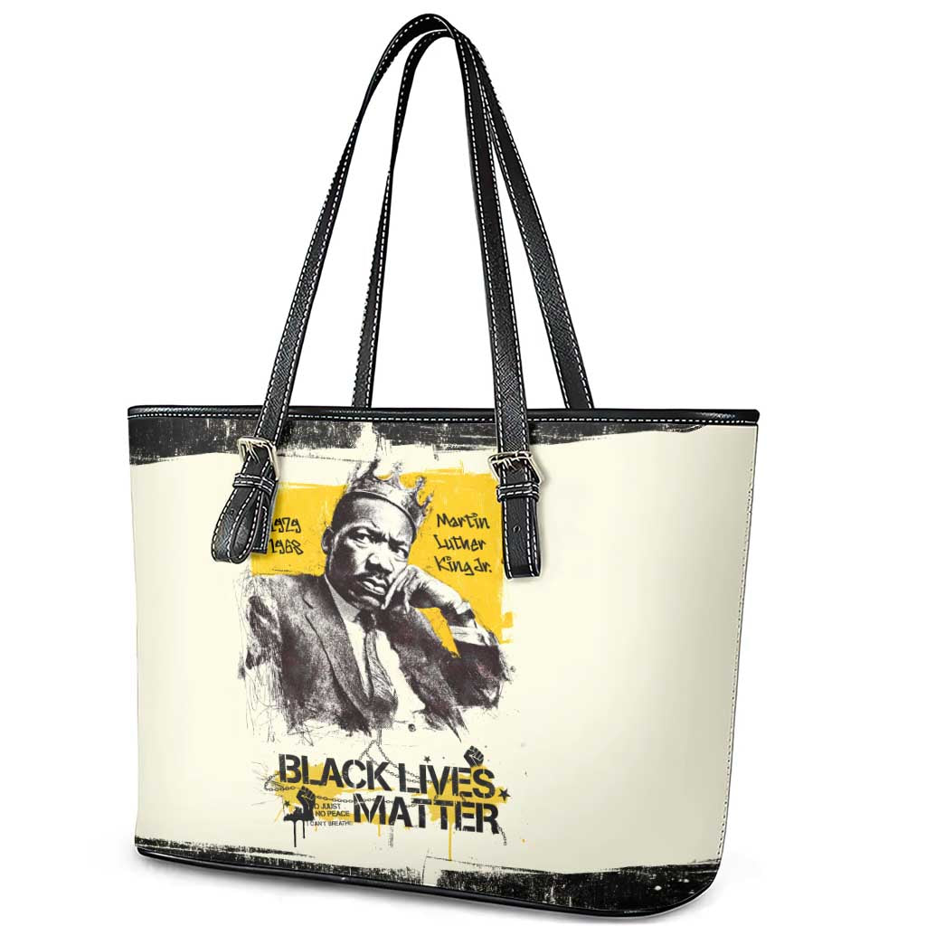 Martin Luther King Jr Leather Tote Bag Black Lives Matter Street Art Portrait Civil Rights Tribute Bold Striped - Wonder Print Shop