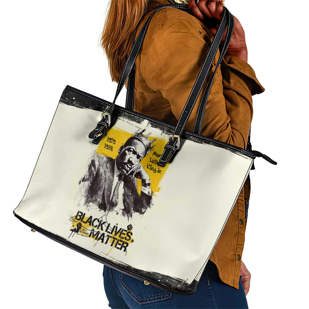 Martin Luther King Jr Leather Tote Bag Black Lives Matter Street Art Portrait Civil Rights Tribute Bold Striped - Wonder Print Shop