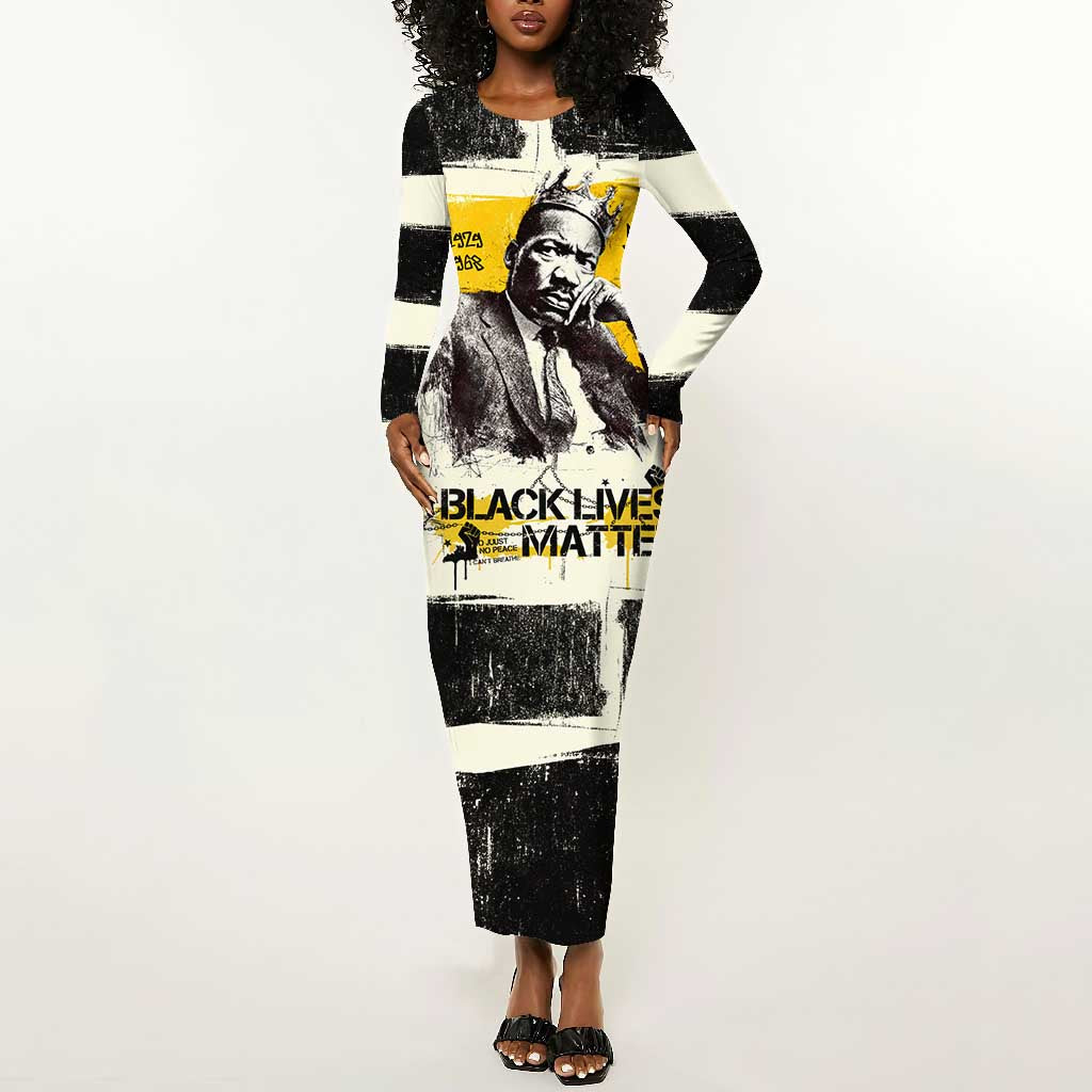 Martin Luther King Jr Long Sleeve Bodycon Dress Black Lives Matter Street Art Portrait Civil Rights Tribute Bold Striped - Wonder Print Shop