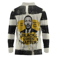 Martin Luther King Jr Long Sleeve Polo Shirt Black Lives Matter Street Art Portrait Civil Rights Tribute Bold Striped - Wonder Print Shop