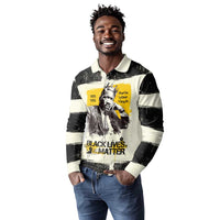 Martin Luther King Jr Long Sleeve Polo Shirt Black Lives Matter Street Art Portrait Civil Rights Tribute Bold Striped - Wonder Print Shop