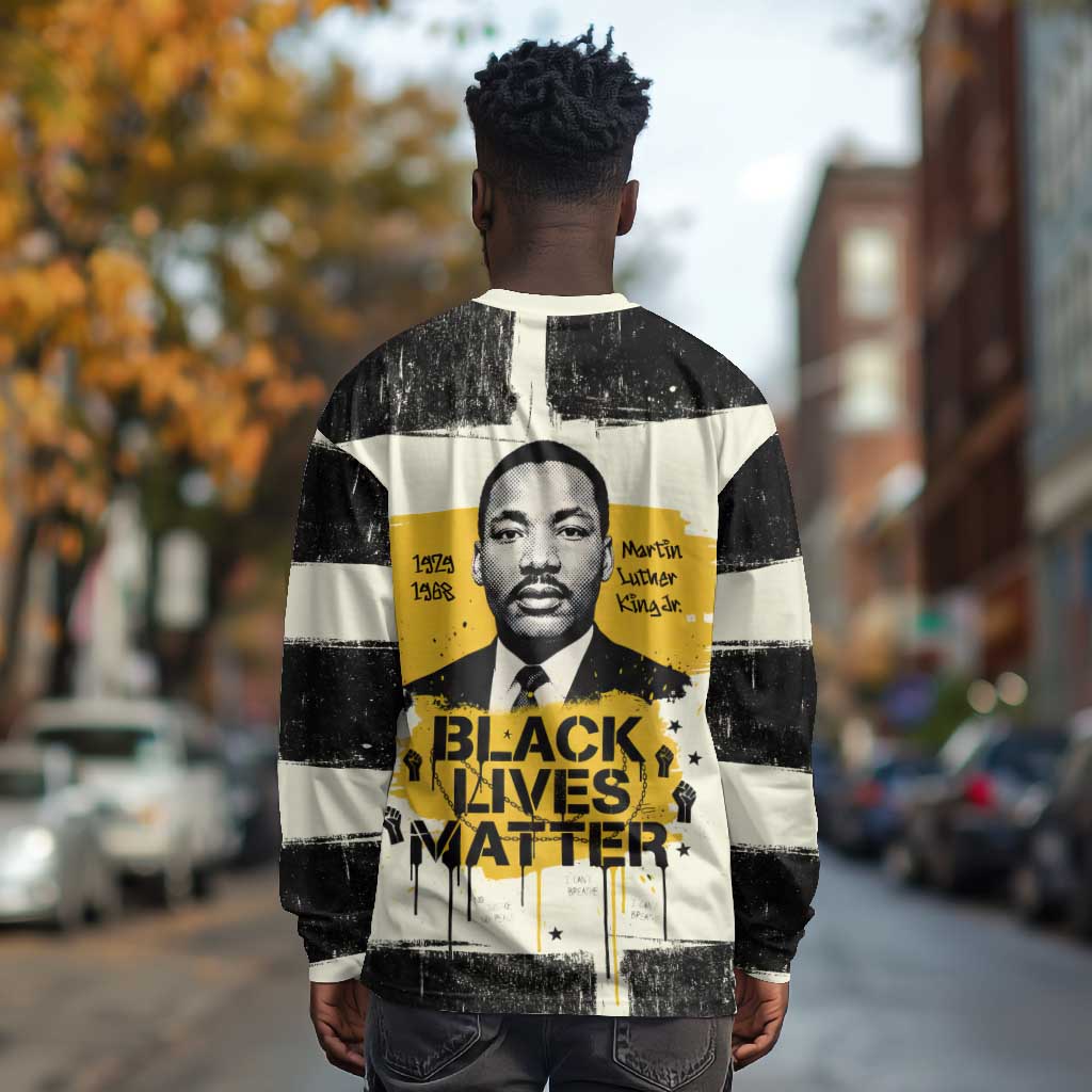 Martin Luther King Jr Long Sleeve Shirt Black Lives Matter Street Art Portrait Civil Rights Tribute Bold Striped - Wonder Print Shop