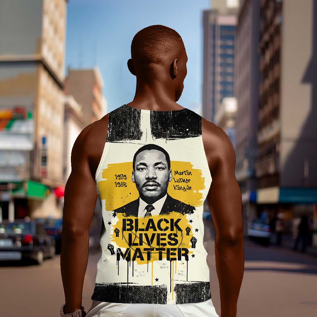 Martin Luther King Jr Men Tank Top Black Lives Matter Street Art Portrait Civil Rights Tribute Bold Striped - Wonder Print Shop