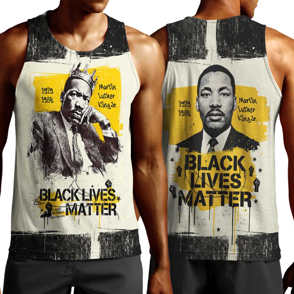 Martin Luther King Jr Men Tank Top Black Lives Matter Street Art Portrait Civil Rights Tribute Bold Striped - Wonder Print Shop
