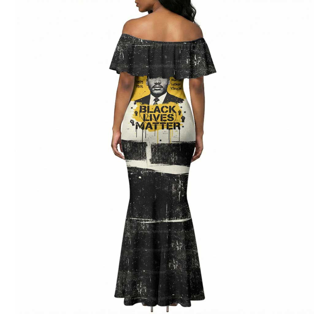 Martin Luther King Jr Mermaid Dress Black Lives Matter Street Art Portrait Civil Rights Tribute Bold Striped TS04