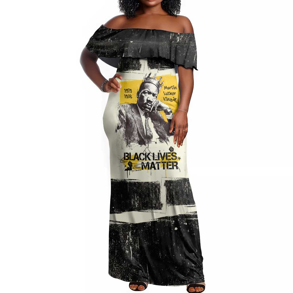 Martin Luther King Jr Off Shoulder Maxi Dress Black Lives Matter Street Art Portrait Civil Rights Tribute Bold Striped - Wonder Print Shop