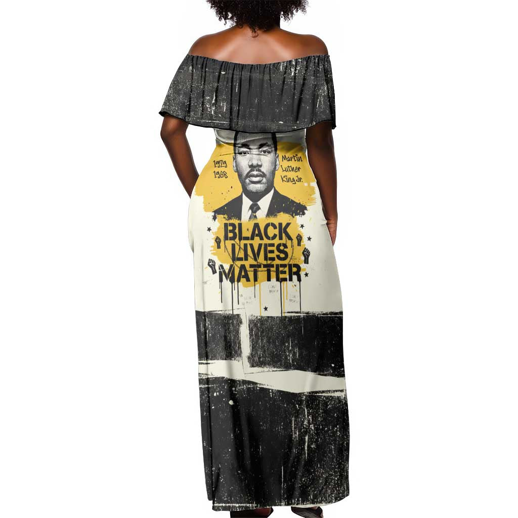 Martin Luther King Jr Off Shoulder Maxi Dress Black Lives Matter Street Art Portrait Civil Rights Tribute Bold Striped - Wonder Print Shop