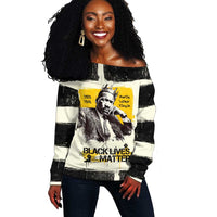 Martin Luther King Jr Off Shoulder Sweater Black Lives Matter Street Art Portrait Civil Rights Tribute Bold Striped - Wonder Print Shop