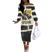 Martin Luther King Jr Off The Shoulder Long Sleeve Dress Black Lives Matter Street Art Portrait Civil Rights Tribute Bold Striped - Wonder Print Shop