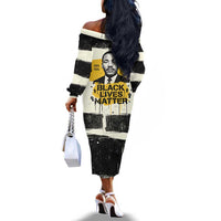 Martin Luther King Jr Off The Shoulder Long Sleeve Dress Black Lives Matter Street Art Portrait Civil Rights Tribute Bold Striped - Wonder Print Shop