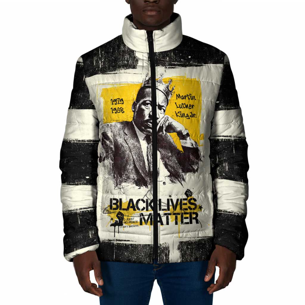 Martin Luther King Jr Padded Jacket Black Lives Matter Street Art Portrait Civil Rights Tribute Bold Striped - Wonder Print Shop