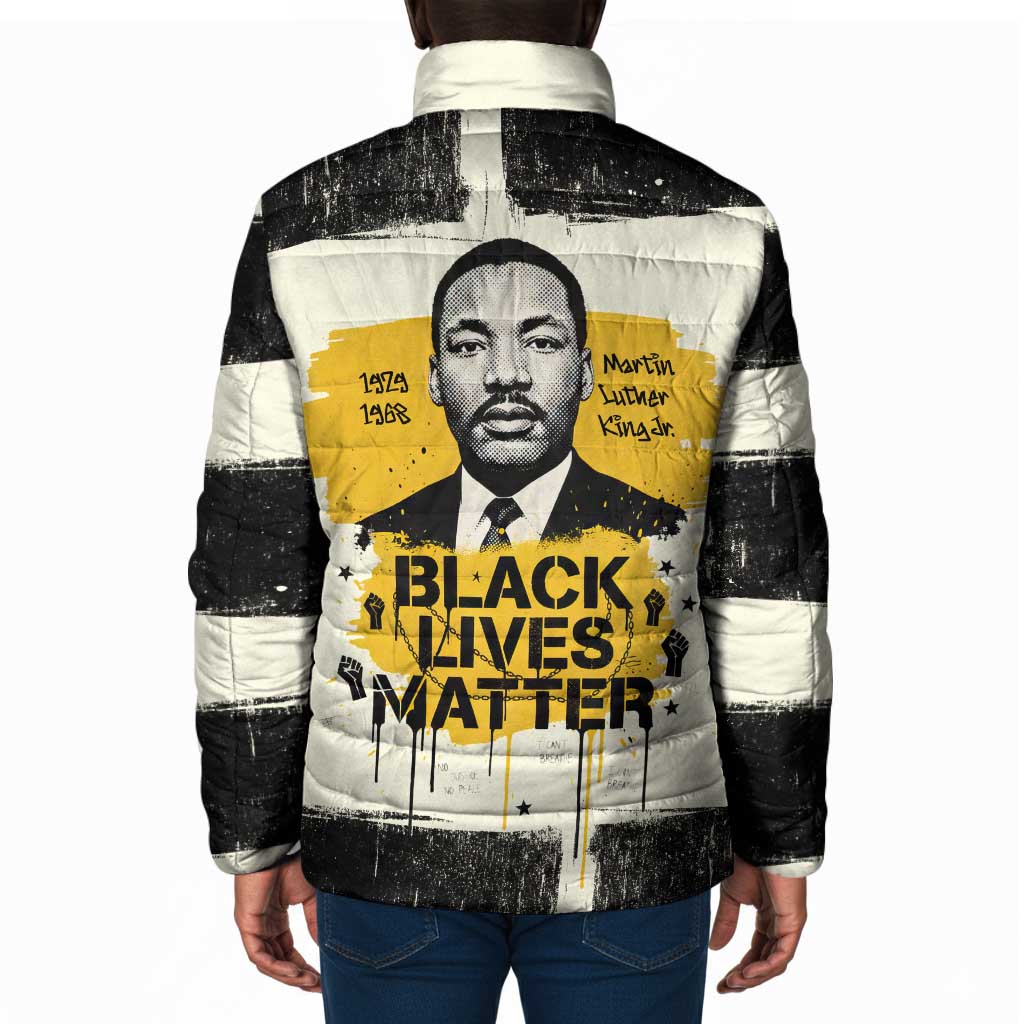 Martin Luther King Jr Padded Jacket Black Lives Matter Street Art Portrait Civil Rights Tribute Bold Striped - Wonder Print Shop