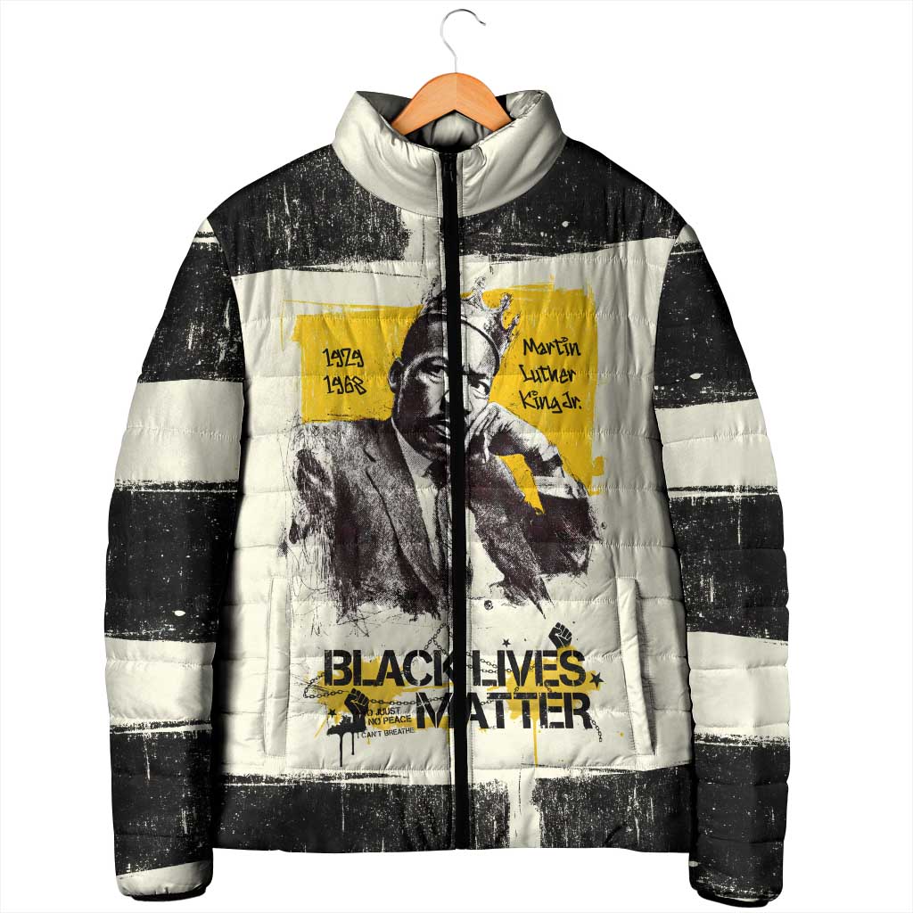Martin Luther King Jr Padded Jacket Black Lives Matter Street Art Portrait Civil Rights Tribute Bold Striped - Wonder Print Shop