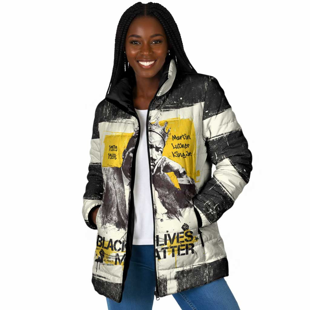 Martin Luther King Jr Padded Jacket Black Lives Matter Street Art Portrait Civil Rights Tribute Bold Striped - Wonder Print Shop