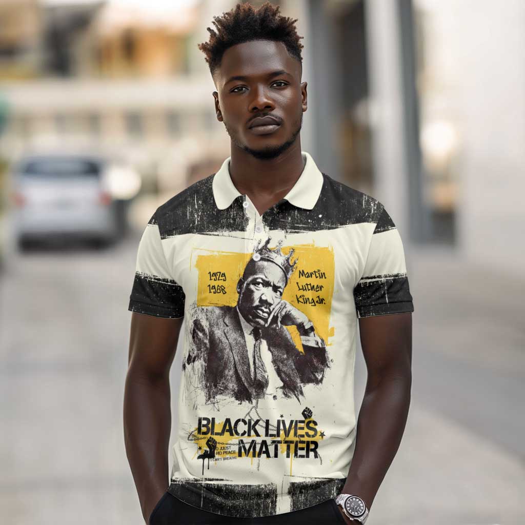 Martin Luther King Jr Polo Shirt Black Lives Matter Street Art Portrait Civil Rights Tribute Bold Striped TS04