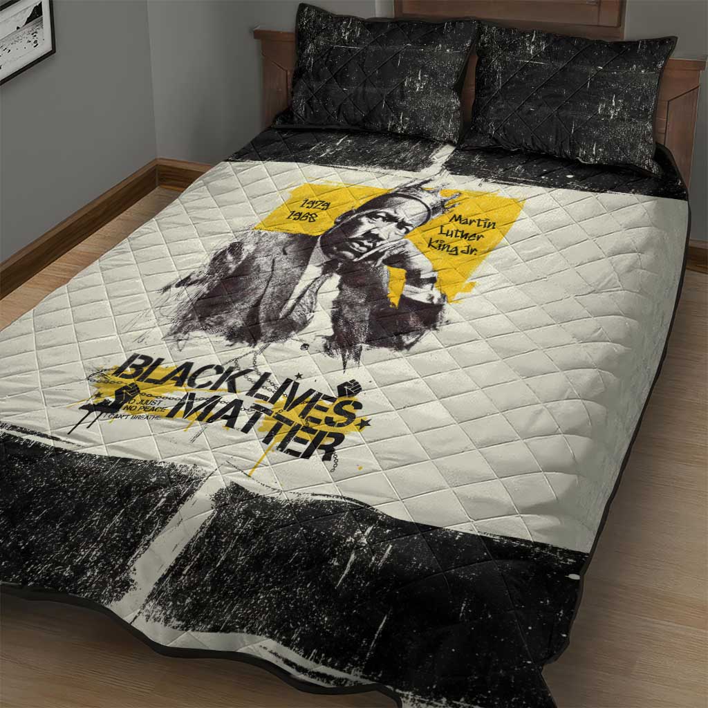 Martin Luther King Jr Quilt Bed Set Black Lives Matter Street Art Portrait Civil Rights Tribute Bold Striped - Wonder Print Shop