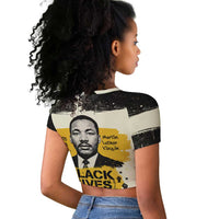 Martin Luther King Jr Raglan Cropped T shirt Black Lives Matter Street Art Portrait Civil Rights Tribute Bold Striped TS04