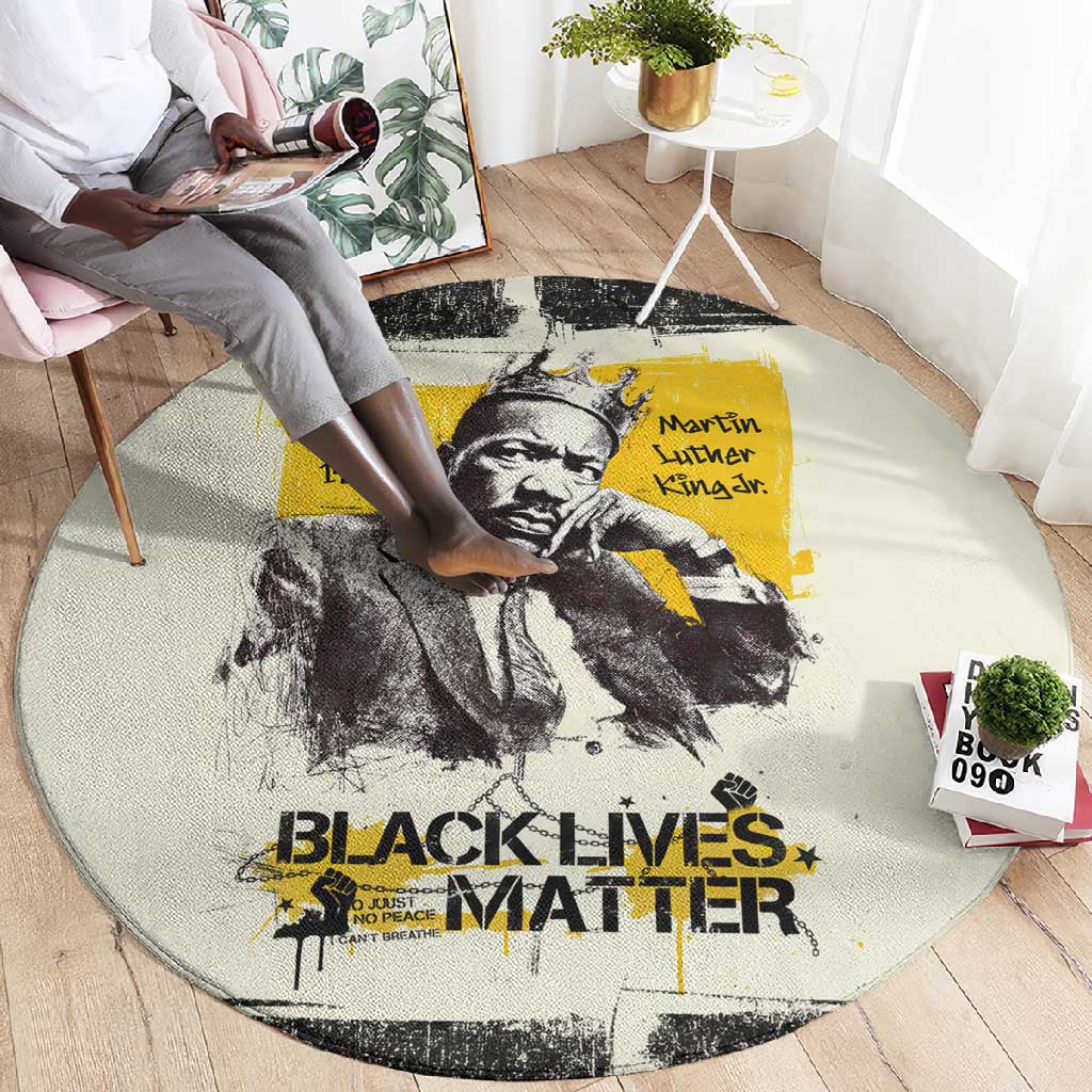 Martin Luther King Jr Round Carpet Black Lives Matter Street Art Portrait Civil Rights Tribute Bold Striped - Wonder Print Shop