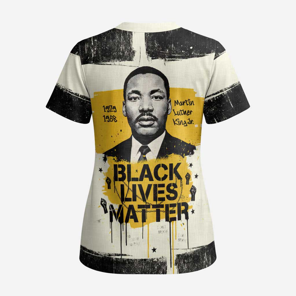 Martin Luther King Jr Scrub Top Black Lives Matter Street Art Portrait Civil Rights Tribute Bold Striped - Wonder Print Shop