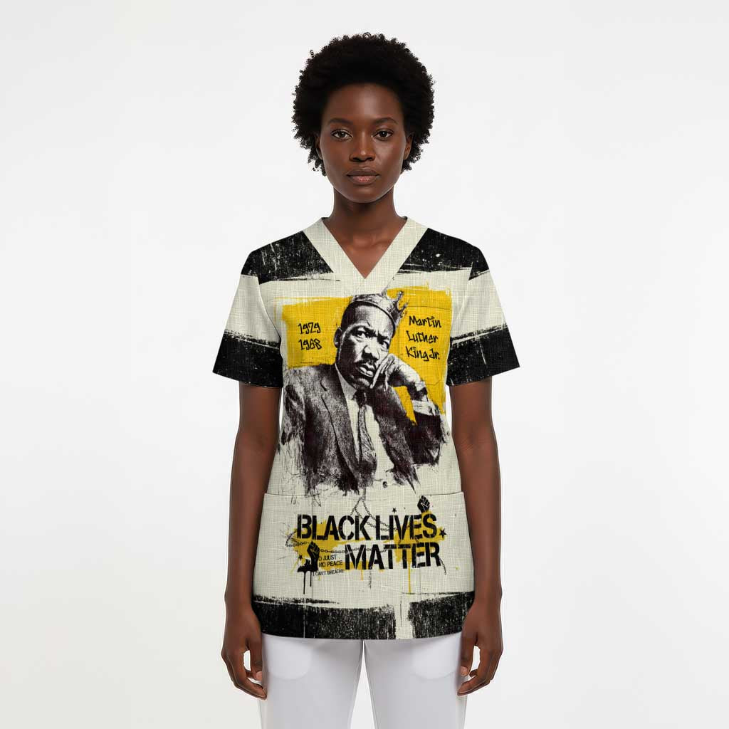 Martin Luther King Jr Scrub Top Black Lives Matter Street Art Portrait Civil Rights Tribute Bold Striped - Wonder Print Shop