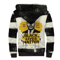 Martin Luther King Jr Sherpa Hoodie Black Lives Matter Street Art Portrait Civil Rights Tribute Bold Striped - Wonder Print Shop