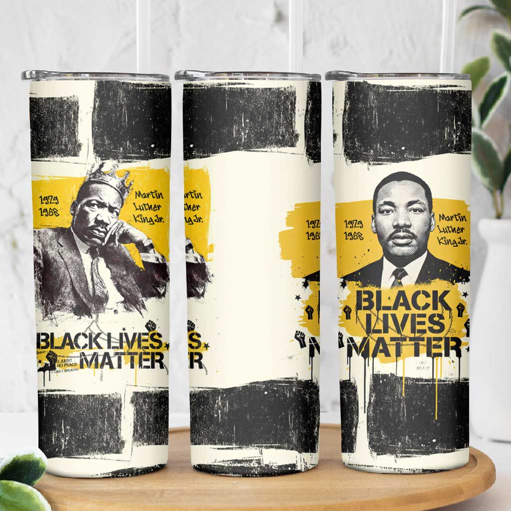Martin Luther King Jr Skinny Tumbler Black Lives Matter Street Art Portrait Civil Rights Tribute Bold Striped - Wonder Print Shop