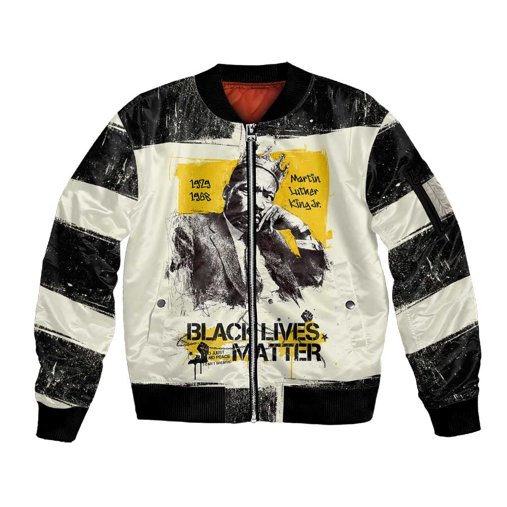 Martin Luther King Jr Sleeve Zip Bomber Jacket Black Lives Matter Street Art Portrait Civil Rights Tribute Bold Striped - Wonder Print Shop