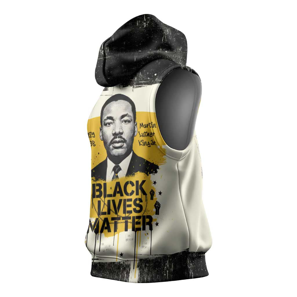 Martin Luther King Jr Sleeveless Hoodie Black Lives Matter Street Art Portrait Civil Rights Tribute Bold Striped - Wonder Print Shop