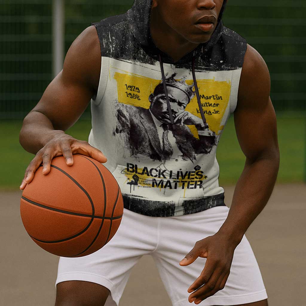 Martin Luther King Jr Sleeveless Hoodie Black Lives Matter Street Art Portrait Civil Rights Tribute Bold Striped - Wonder Print Shop