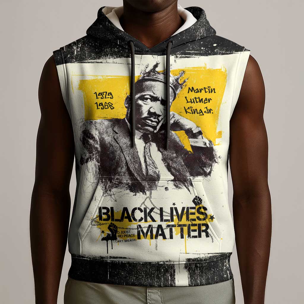 Martin Luther King Jr Sleeveless Hoodie Black Lives Matter Street Art Portrait Civil Rights Tribute Bold Striped - Wonder Print Shop
