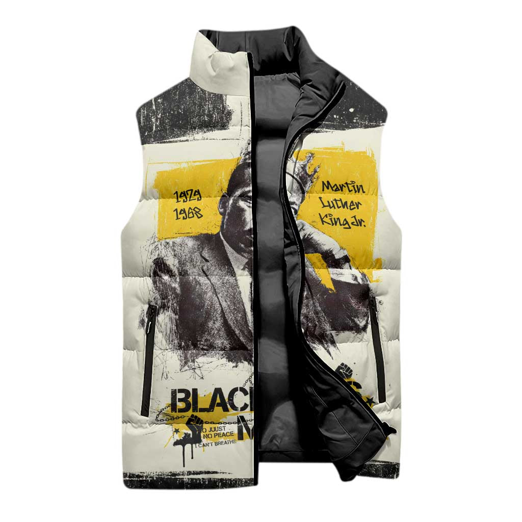 Martin Luther King Jr Sleeveless Puffer Jacket Black Lives Matter Street Art Portrait Civil Rights Tribute Bold Striped - Wonder Print Shop