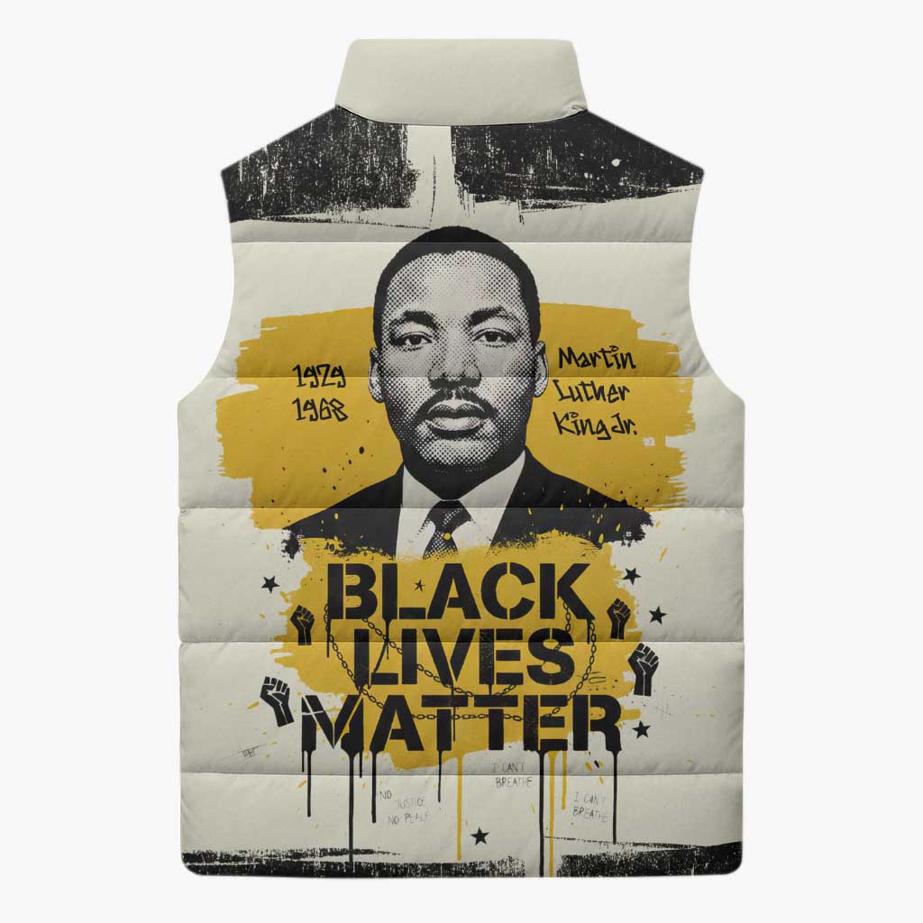 Martin Luther King Jr Sleeveless Puffer Jacket Black Lives Matter Street Art Portrait Civil Rights Tribute Bold Striped - Wonder Print Shop