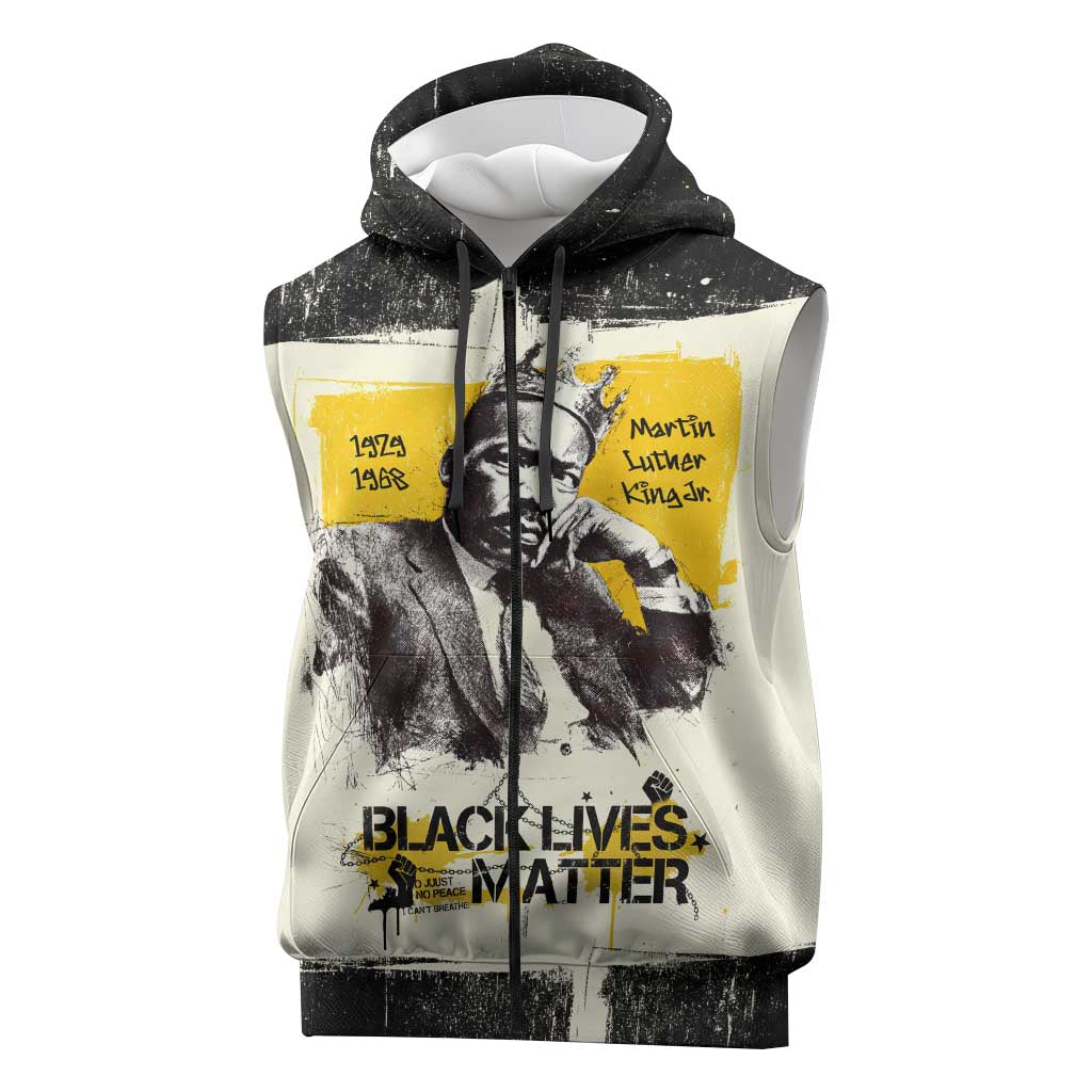 Martin Luther King Jr Sleeveless Zip Hoodie Black Lives Matter Street Art Portrait Civil Rights Tribute Bold Striped - Wonder Print Shop