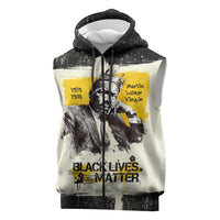 Martin Luther King Jr Sleeveless Zip Hoodie Black Lives Matter Street Art Portrait Civil Rights Tribute Bold Striped - Wonder Print Shop
