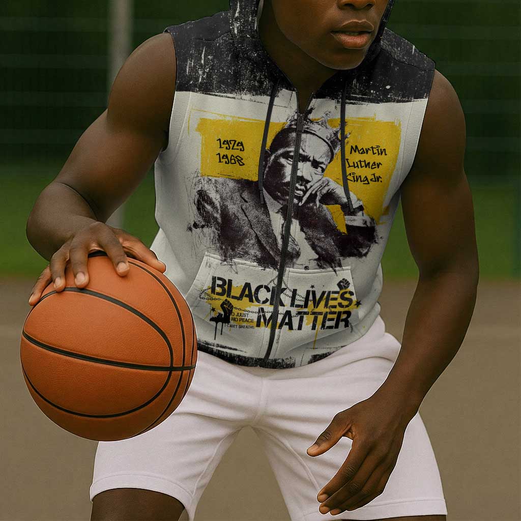 Martin Luther King Jr Sleeveless Zip Hoodie Black Lives Matter Street Art Portrait Civil Rights Tribute Bold Striped - Wonder Print Shop