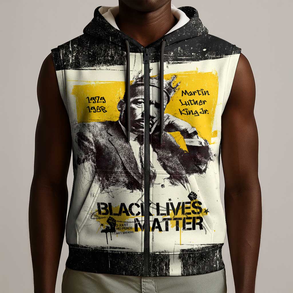 Martin Luther King Jr Sleeveless Zip Hoodie Black Lives Matter Street Art Portrait Civil Rights Tribute Bold Striped - Wonder Print Shop