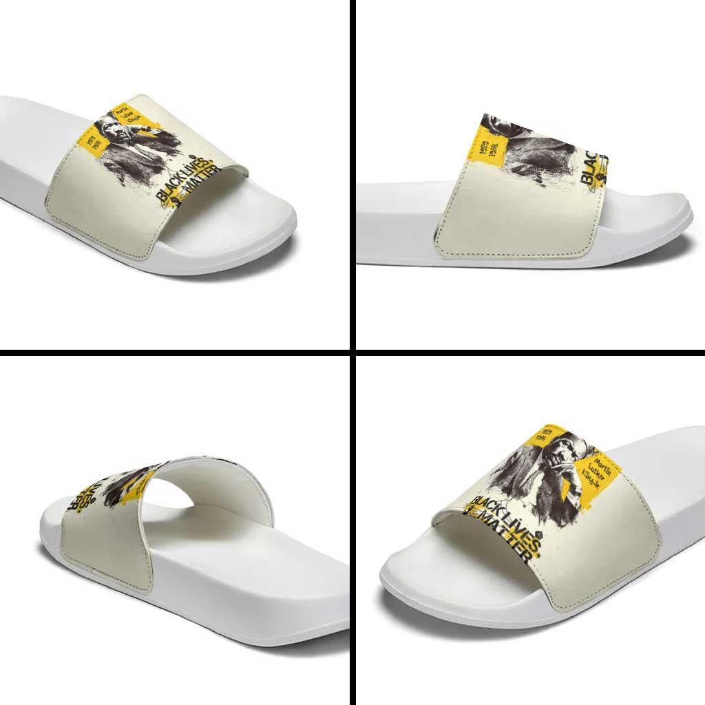 Martin Luther King Jr Slide Sandals Black Lives Matter Street Art Portrait Civil Rights Tribute Bold Striped - Wonder Print Shop