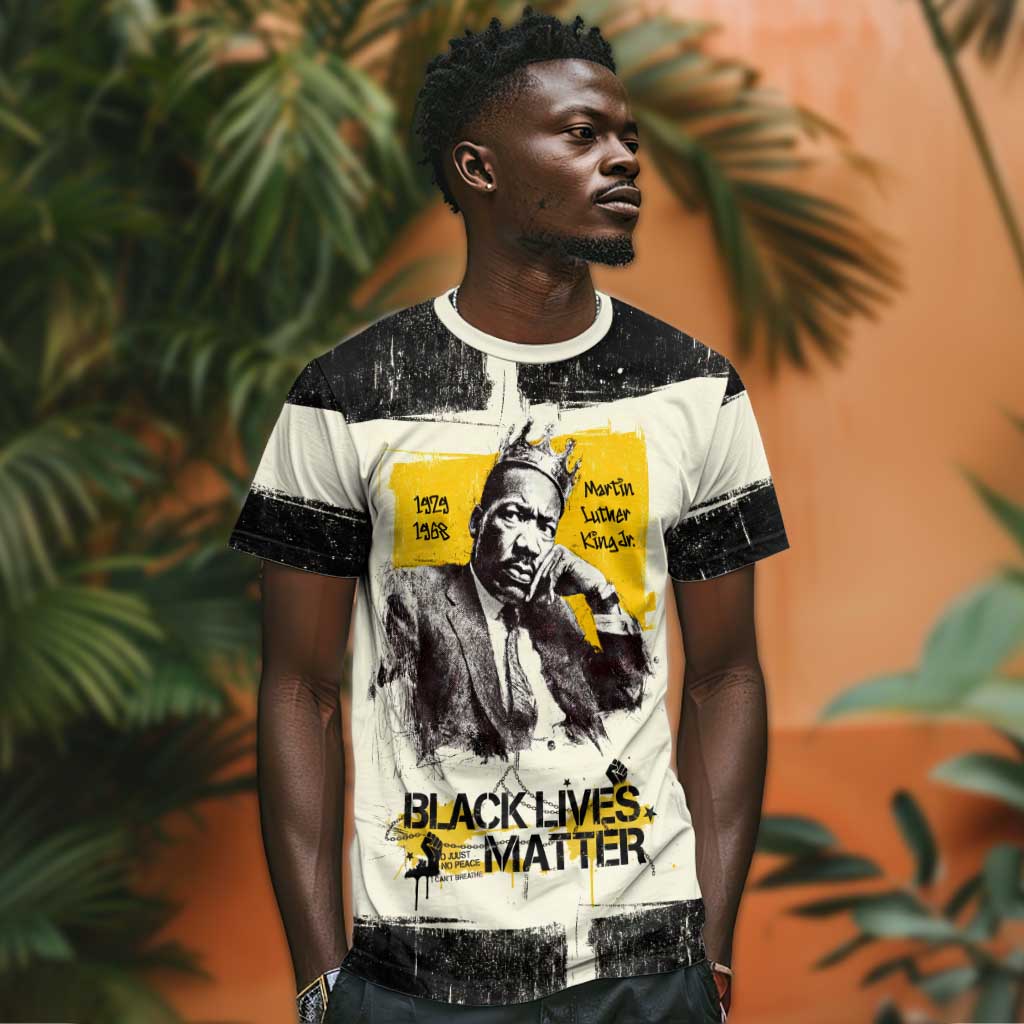 Martin Luther King Jr T shirt Black Lives Matter Street Art Portrait Civil Rights Tribute Bold Striped TS04