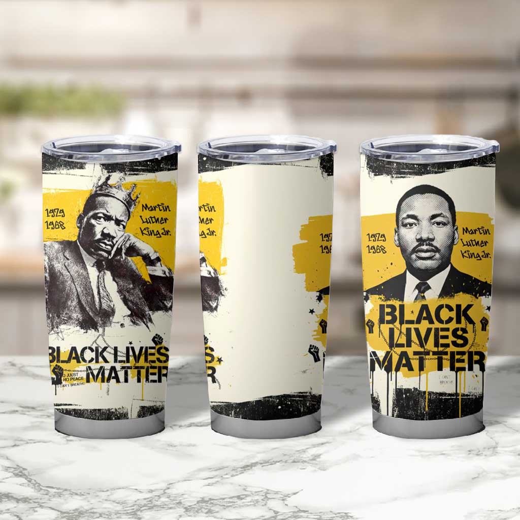 Martin Luther King Jr Tumbler Cup Black Lives Matter Street Art Portrait Civil Rights Tribute Bold Striped - Wonder Print Shop
