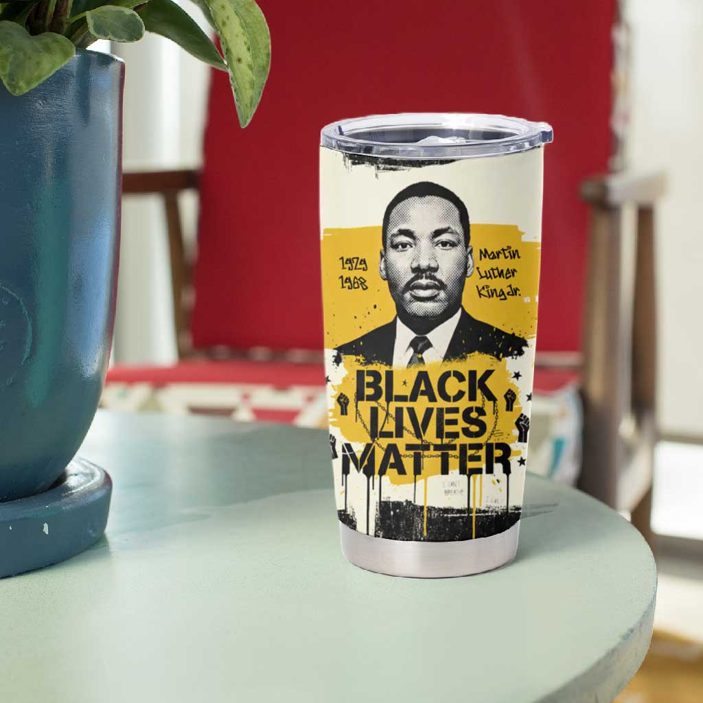 Martin Luther King Jr Tumbler Cup Black Lives Matter Street Art Portrait Civil Rights Tribute Bold Striped - Wonder Print Shop