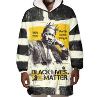 Martin Luther King Jr Wearable Blanket Hoodie Black Lives Matter Street Art Portrait Civil Rights Tribute Bold Striped - Wonder Print Shop
